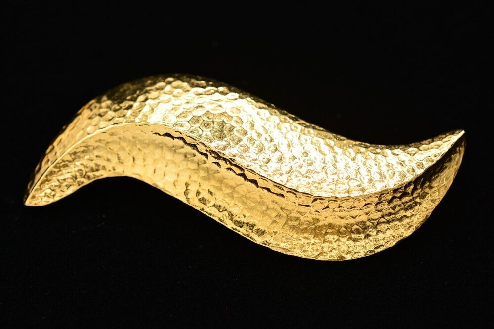 Monet Vintage Pin Brooch Brushed Gold Pebbled Chunky Abstract Signed 1980s BinAH